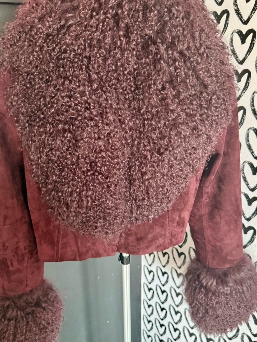Mongolian Fur Cropped Suede Jacket - Picture 2 of 5
